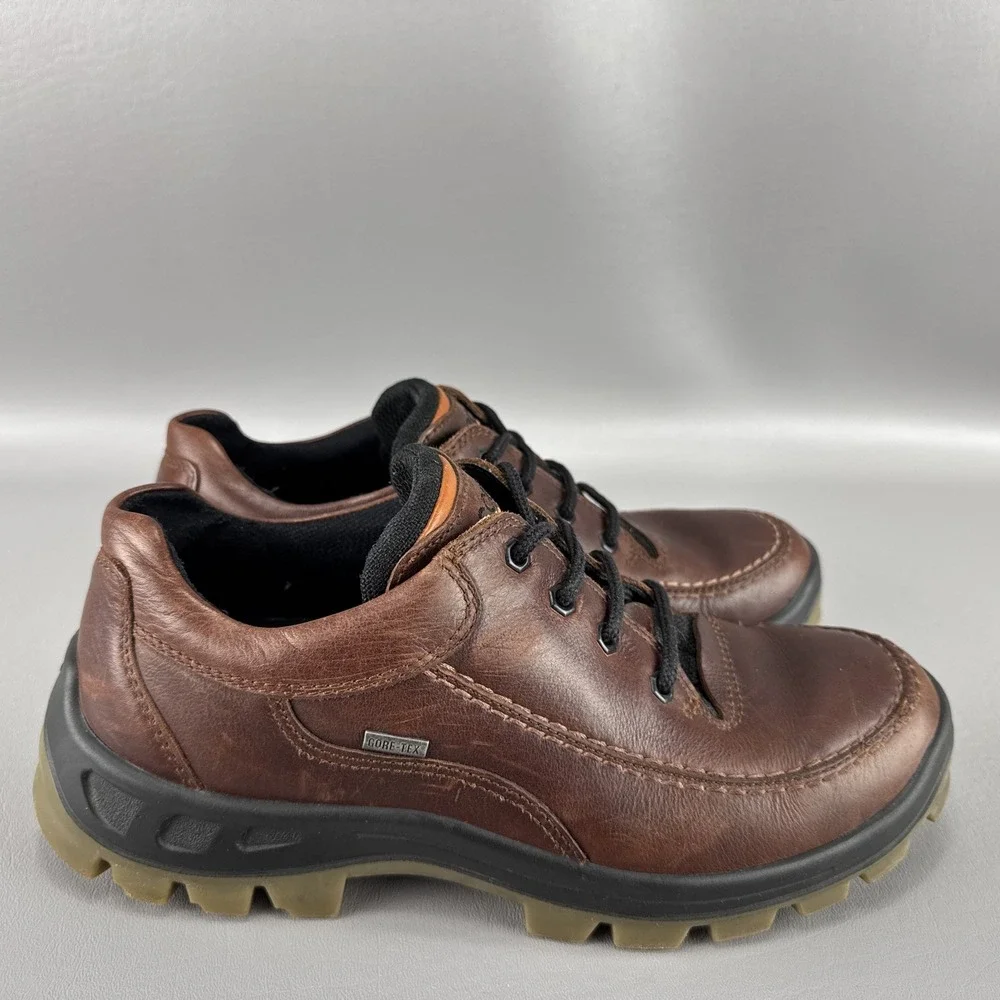 Ecco Track IV Gore-Tex Low Boots Mens 8 Brown Leather Hiking Casual‎ Athleisure